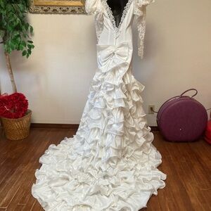 Vintage southern bell ruffled sissy fairy wedding bridal gown dress satin
